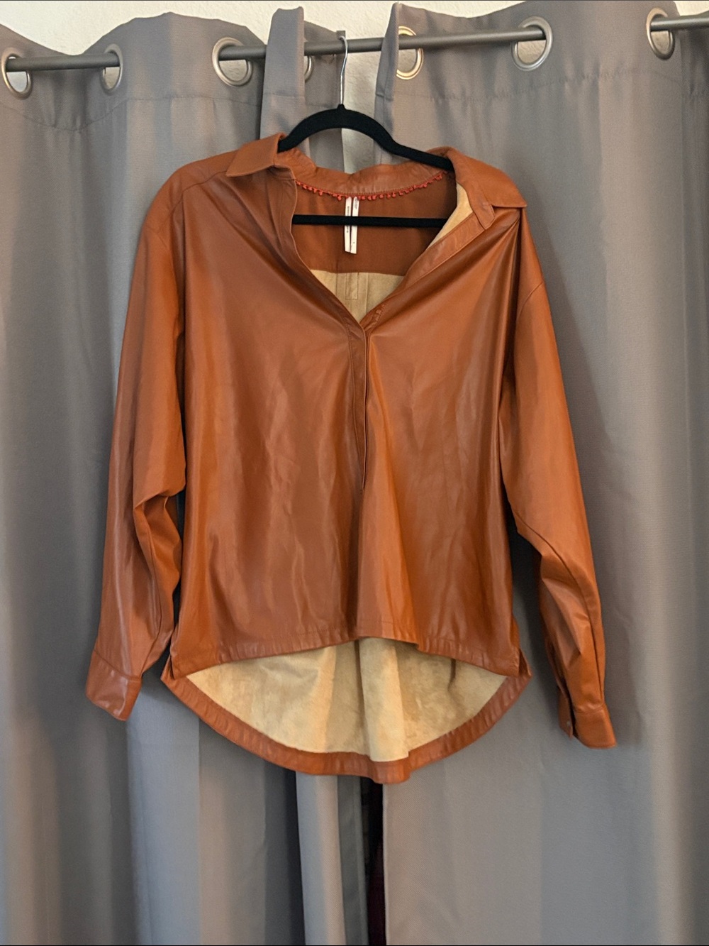 Anthropologie Faux Leather Shirt Jacket in Cognac